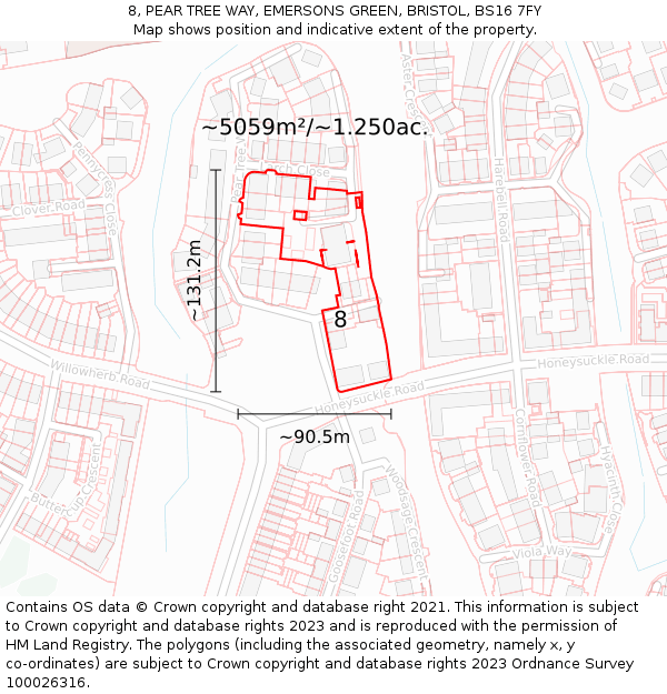 8, PEAR TREE WAY, EMERSONS GREEN, BRISTOL, BS16 7FY: Plot and title map