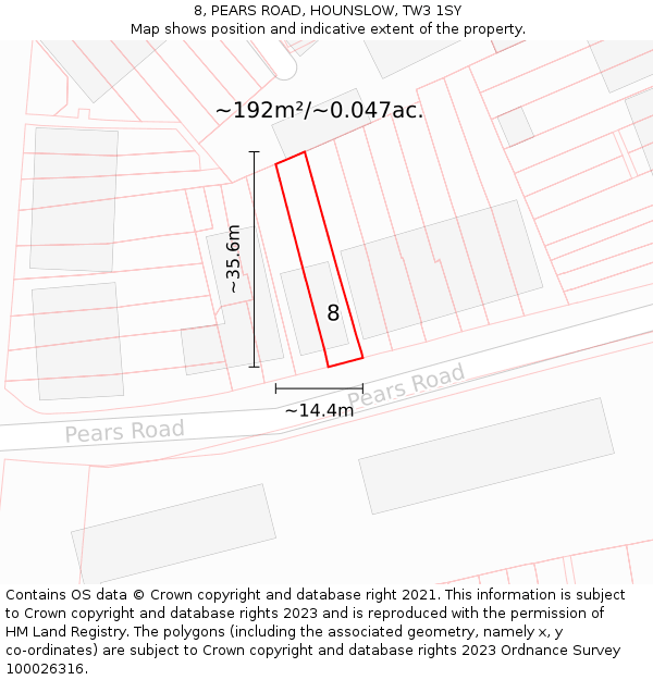 8, PEARS ROAD, HOUNSLOW, TW3 1SY: Plot and title map