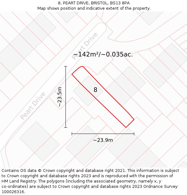 8, PEART DRIVE, BRISTOL, BS13 8PA: Plot and title map