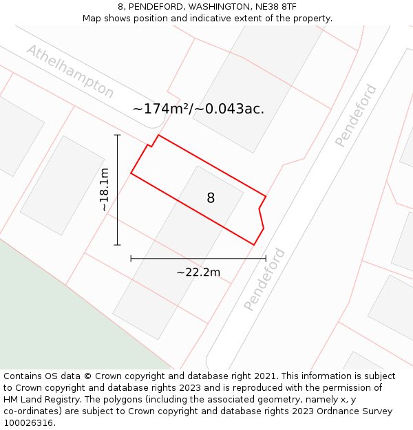 8, PENDEFORD, WASHINGTON, NE38 8TF: Plot and title map