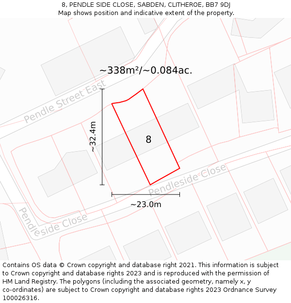 8, PENDLE SIDE CLOSE, SABDEN, CLITHEROE, BB7 9DJ: Plot and title map