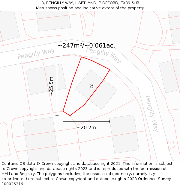 8, PENGILLY WAY, HARTLAND, BIDEFORD, EX39 6HR: Plot and title map