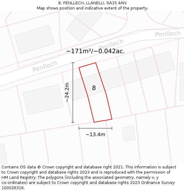 8, PENLLECH, LLANELLI, SA15 4AN: Plot and title map