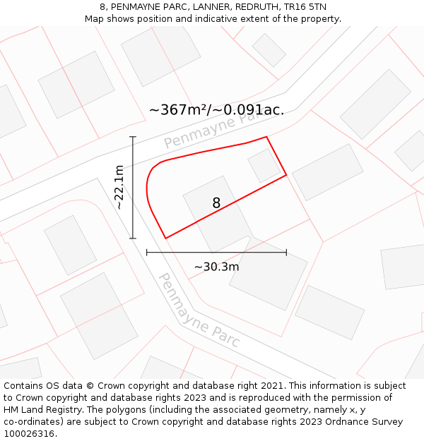 8, PENMAYNE PARC, LANNER, REDRUTH, TR16 5TN: Plot and title map