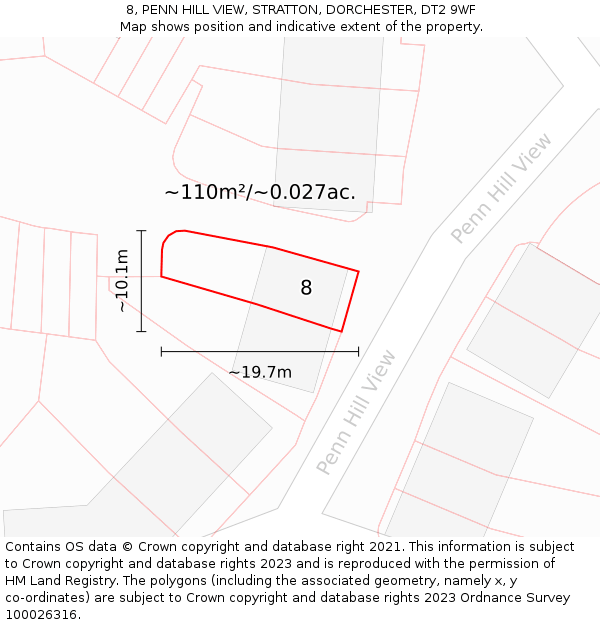 8, PENN HILL VIEW, STRATTON, DORCHESTER, DT2 9WF: Plot and title map