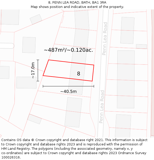 8, PENN LEA ROAD, BATH, BA1 3RA: Plot and title map