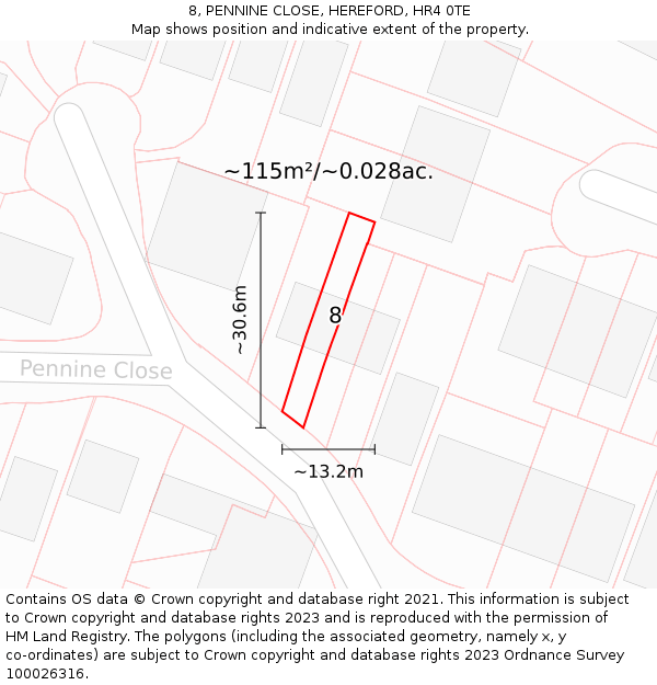 8, PENNINE CLOSE, HEREFORD, HR4 0TE: Plot and title map