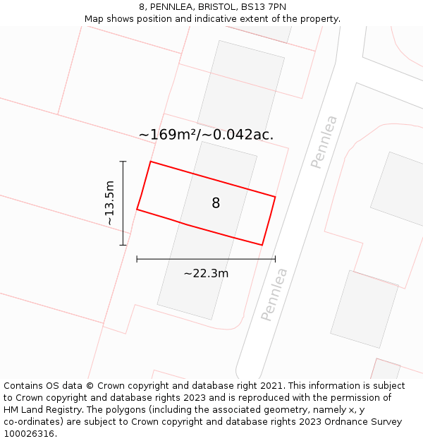 8, PENNLEA, BRISTOL, BS13 7PN: Plot and title map
