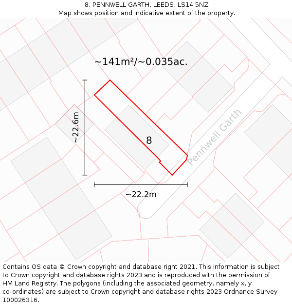 8, PENNWELL GARTH, LEEDS, LS14 5NZ: Plot and title map