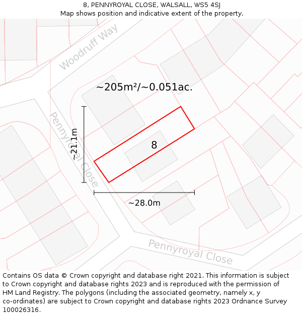 8, PENNYROYAL CLOSE, WALSALL, WS5 4SJ: Plot and title map