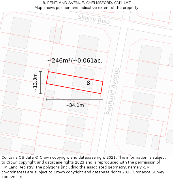 8, PENTLAND AVENUE, CHELMSFORD, CM1 4AZ: Plot and title map