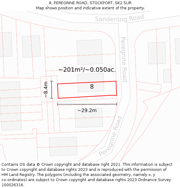 8, PEREGRINE ROAD, STOCKPORT, SK2 5UR: Plot and title map