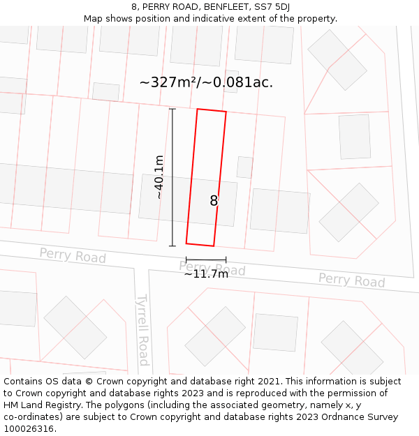 8, PERRY ROAD, BENFLEET, SS7 5DJ: Plot and title map