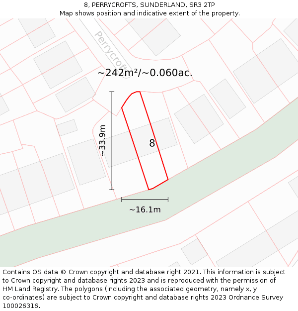 8, PERRYCROFTS, SUNDERLAND, SR3 2TP: Plot and title map