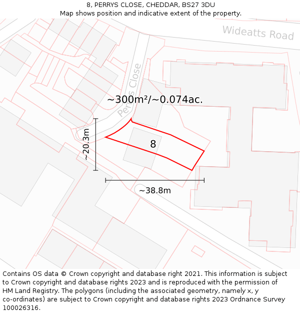 8, PERRYS CLOSE, CHEDDAR, BS27 3DU: Plot and title map