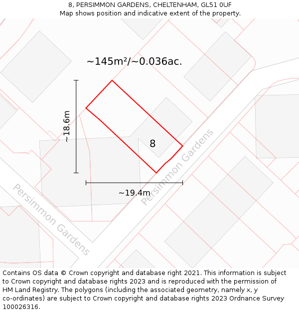 8, PERSIMMON GARDENS, CHELTENHAM, GL51 0UF: Plot and title map