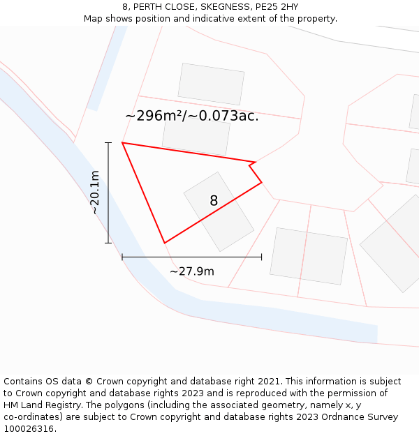 8, PERTH CLOSE, SKEGNESS, PE25 2HY: Plot and title map