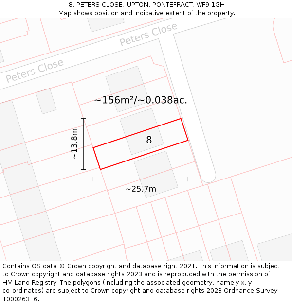8, PETERS CLOSE, UPTON, PONTEFRACT, WF9 1GH: Plot and title map