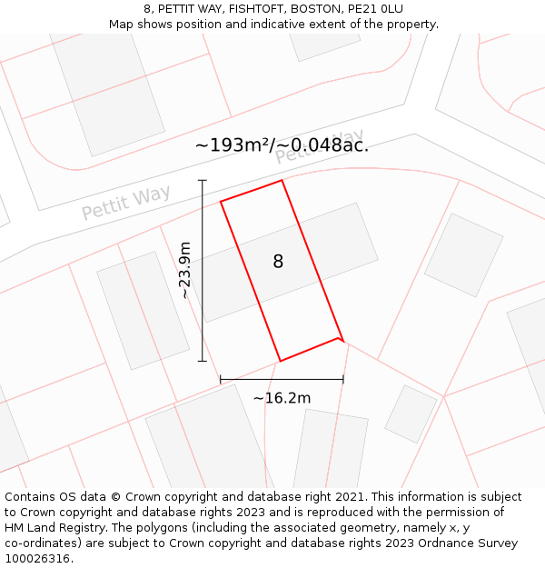 8, PETTIT WAY, FISHTOFT, BOSTON, PE21 0LU: Plot and title map