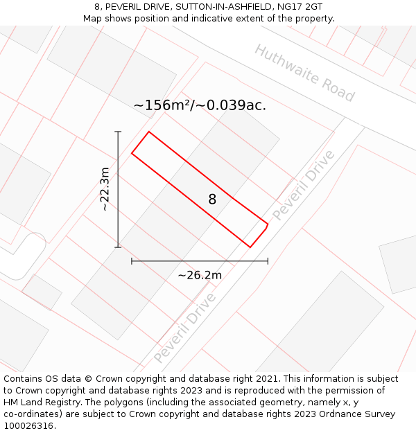 8, PEVERIL DRIVE, SUTTON-IN-ASHFIELD, NG17 2GT: Plot and title map