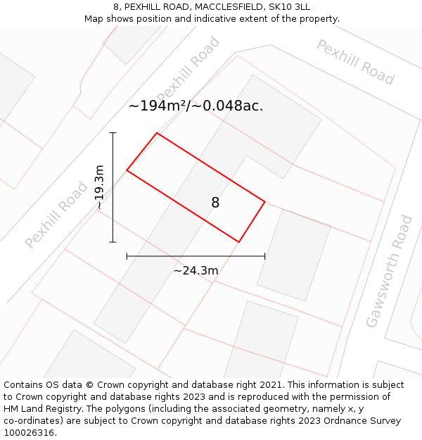 8, PEXHILL ROAD, MACCLESFIELD, SK10 3LL: Plot and title map