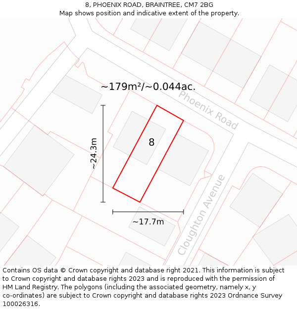 8, PHOENIX ROAD, BRAINTREE, CM7 2BG: Plot and title map