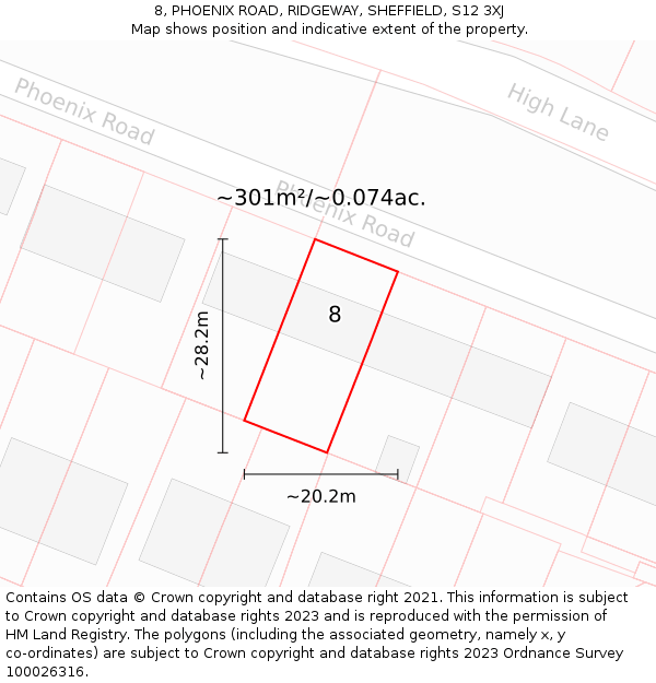 8, PHOENIX ROAD, RIDGEWAY, SHEFFIELD, S12 3XJ: Plot and title map
