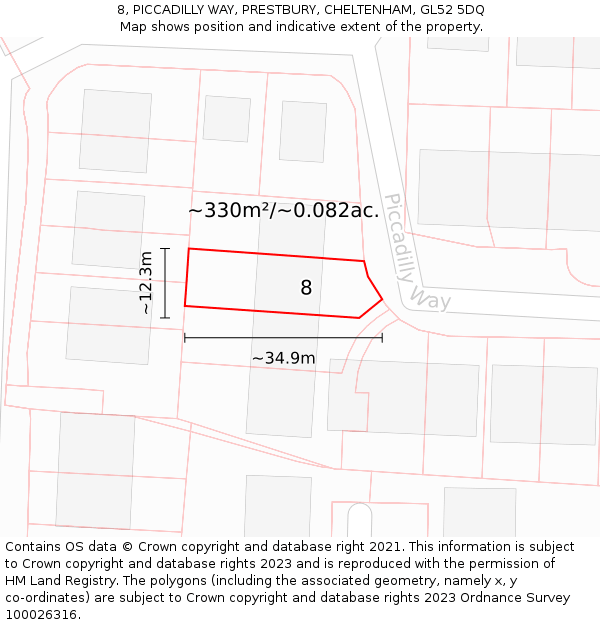 8, PICCADILLY WAY, PRESTBURY, CHELTENHAM, GL52 5DQ: Plot and title map