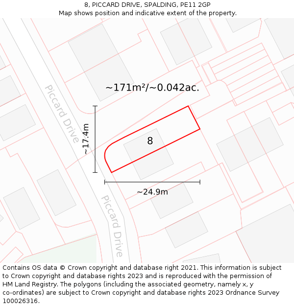 8, PICCARD DRIVE, SPALDING, PE11 2GP: Plot and title map