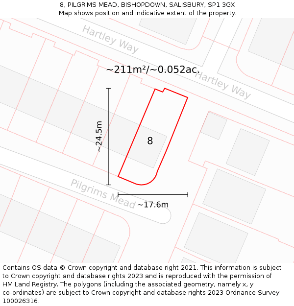 8, PILGRIMS MEAD, BISHOPDOWN, SALISBURY, SP1 3GX: Plot and title map