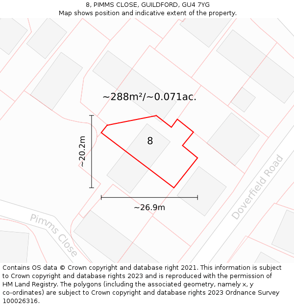 8, PIMMS CLOSE, GUILDFORD, GU4 7YG: Plot and title map