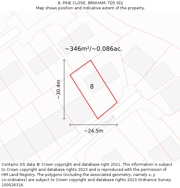 8, PINE CLOSE, BRIXHAM, TQ5 0DJ: Plot and title map
