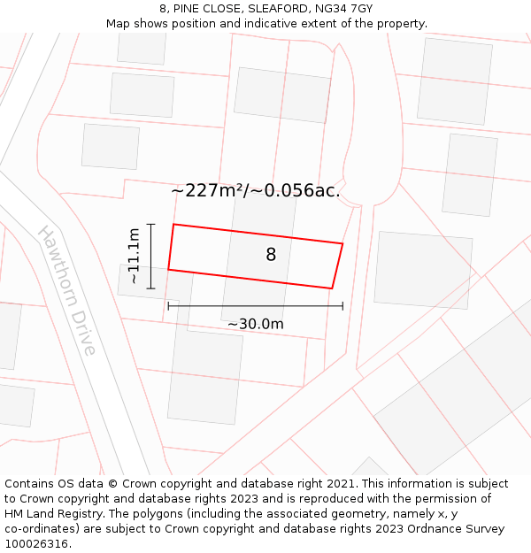 8, PINE CLOSE, SLEAFORD, NG34 7GY: Plot and title map