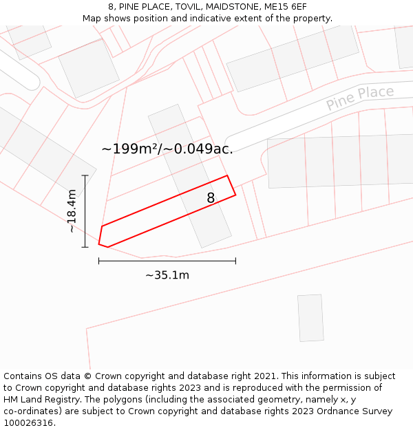 8, PINE PLACE, TOVIL, MAIDSTONE, ME15 6EF: Plot and title map