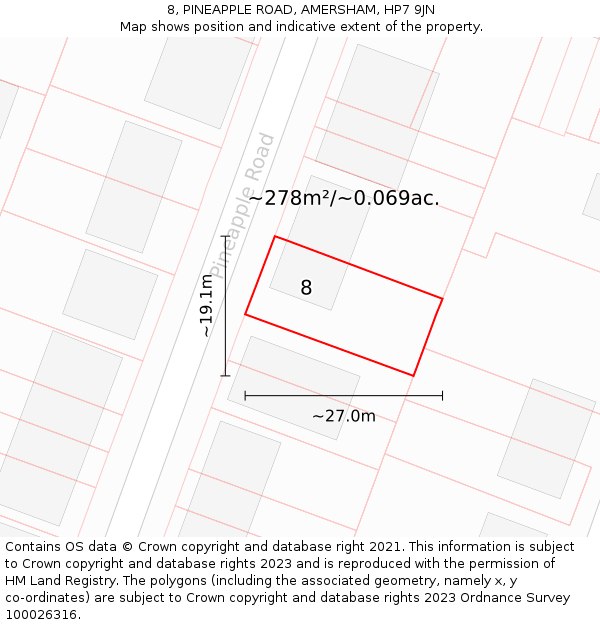8, PINEAPPLE ROAD, AMERSHAM, HP7 9JN: Plot and title map