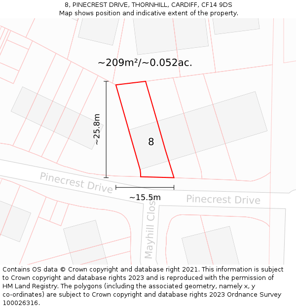 8, PINECREST DRIVE, THORNHILL, CARDIFF, CF14 9DS: Plot and title map