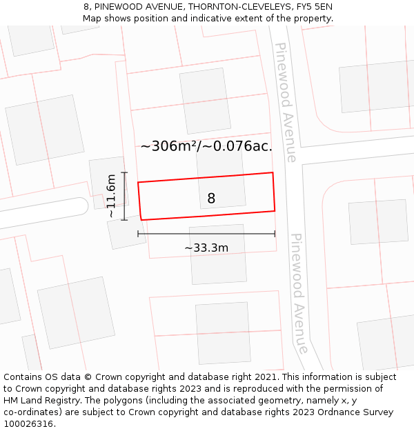 8, PINEWOOD AVENUE, THORNTON-CLEVELEYS, FY5 5EN: Plot and title map