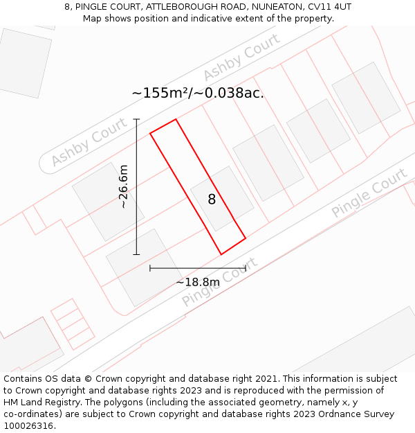 8, PINGLE COURT, ATTLEBOROUGH ROAD, NUNEATON, CV11 4UT: Plot and title map