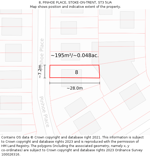 8, PINHOE PLACE, STOKE-ON-TRENT, ST3 5UA: Plot and title map