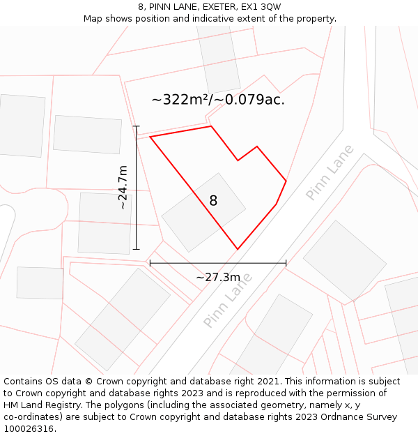 8, PINN LANE, EXETER, EX1 3QW: Plot and title map