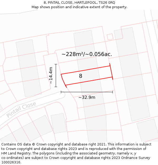 8, PINTAIL CLOSE, HARTLEPOOL, TS26 0RQ: Plot and title map