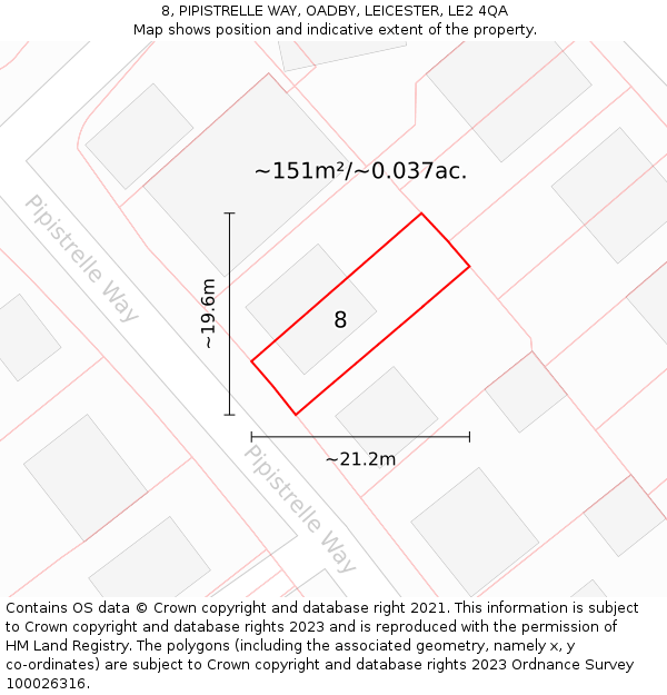 8, PIPISTRELLE WAY, OADBY, LEICESTER, LE2 4QA: Plot and title map