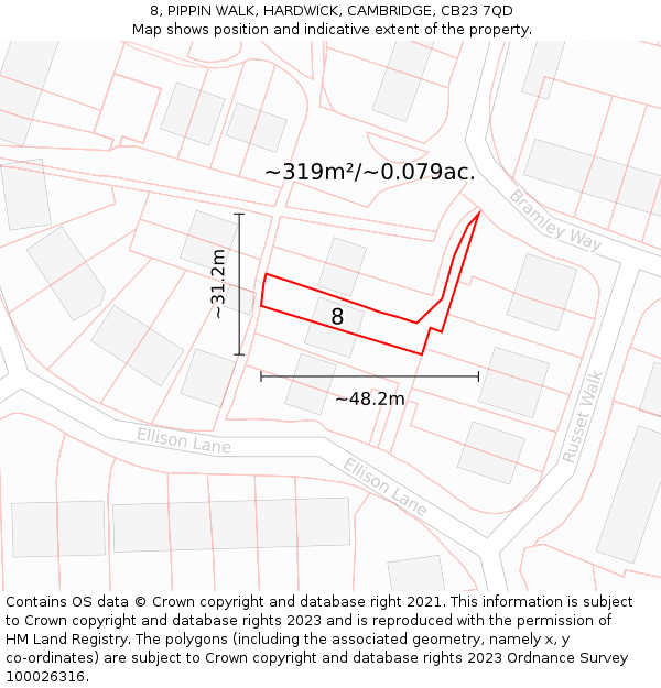 8, PIPPIN WALK, HARDWICK, CAMBRIDGE, CB23 7QD: Plot and title map