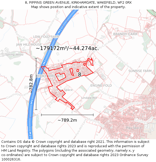 8, PIPPINS GREEN AVENUE, KIRKHAMGATE, WAKEFIELD, WF2 0RX: Plot and title map
