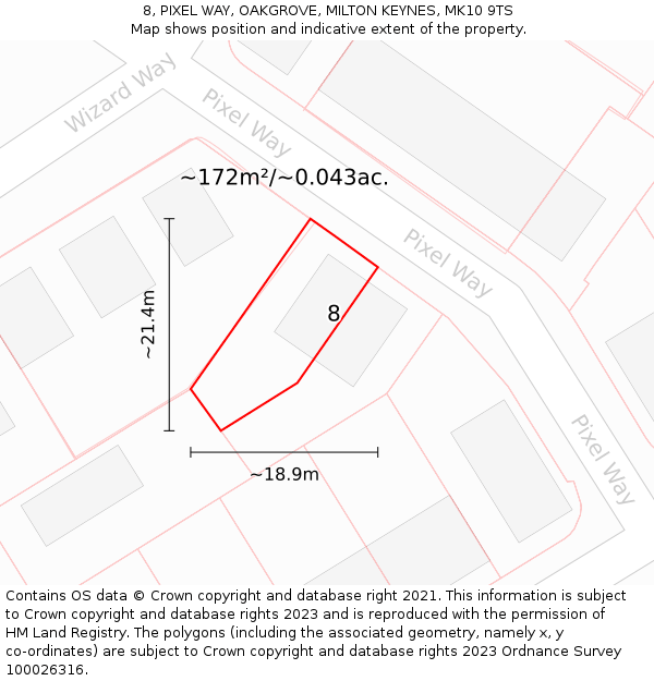 8, PIXEL WAY, OAKGROVE, MILTON KEYNES, MK10 9TS: Plot and title map