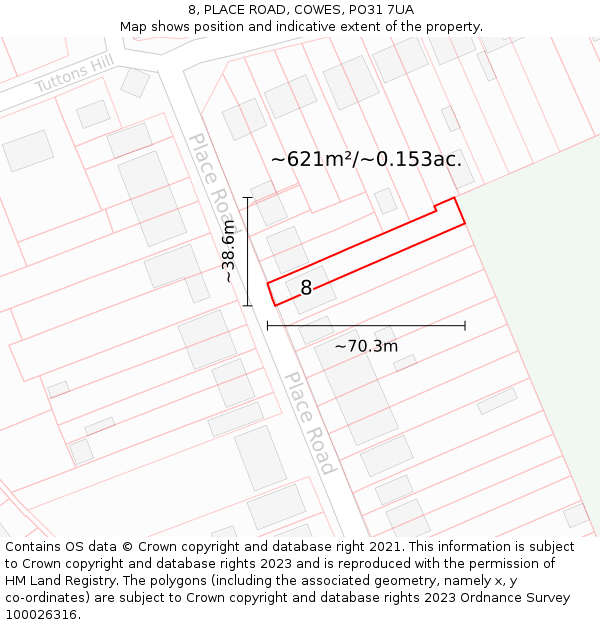 8, PLACE ROAD, COWES, PO31 7UA: Plot and title map