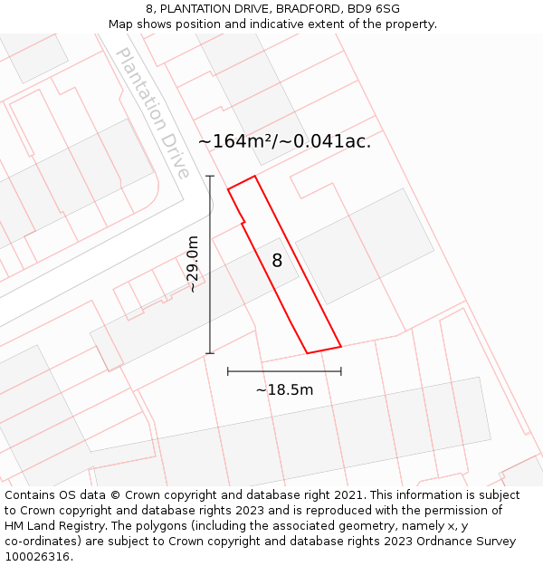 8, PLANTATION DRIVE, BRADFORD, BD9 6SG: Plot and title map