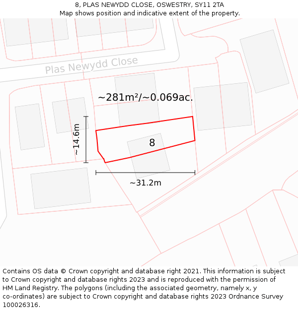 8, PLAS NEWYDD CLOSE, OSWESTRY, SY11 2TA: Plot and title map