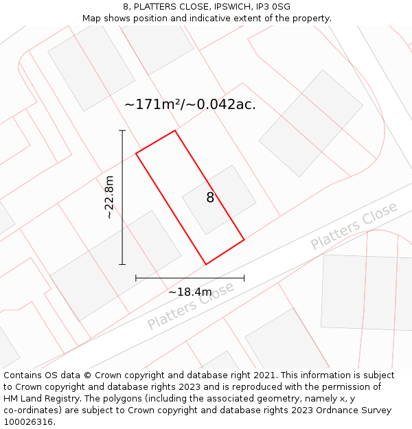 8, PLATTERS CLOSE, IPSWICH, IP3 0SG: Plot and title map