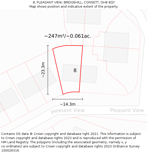 8, PLEASANT VIEW, BRIDGEHILL, CONSETT, DH8 8QY: Plot and title map